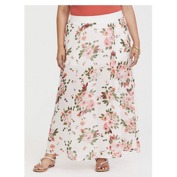 torrid Dresses & Skirts - Torrid White Floral Chiffon Maxi Skirt